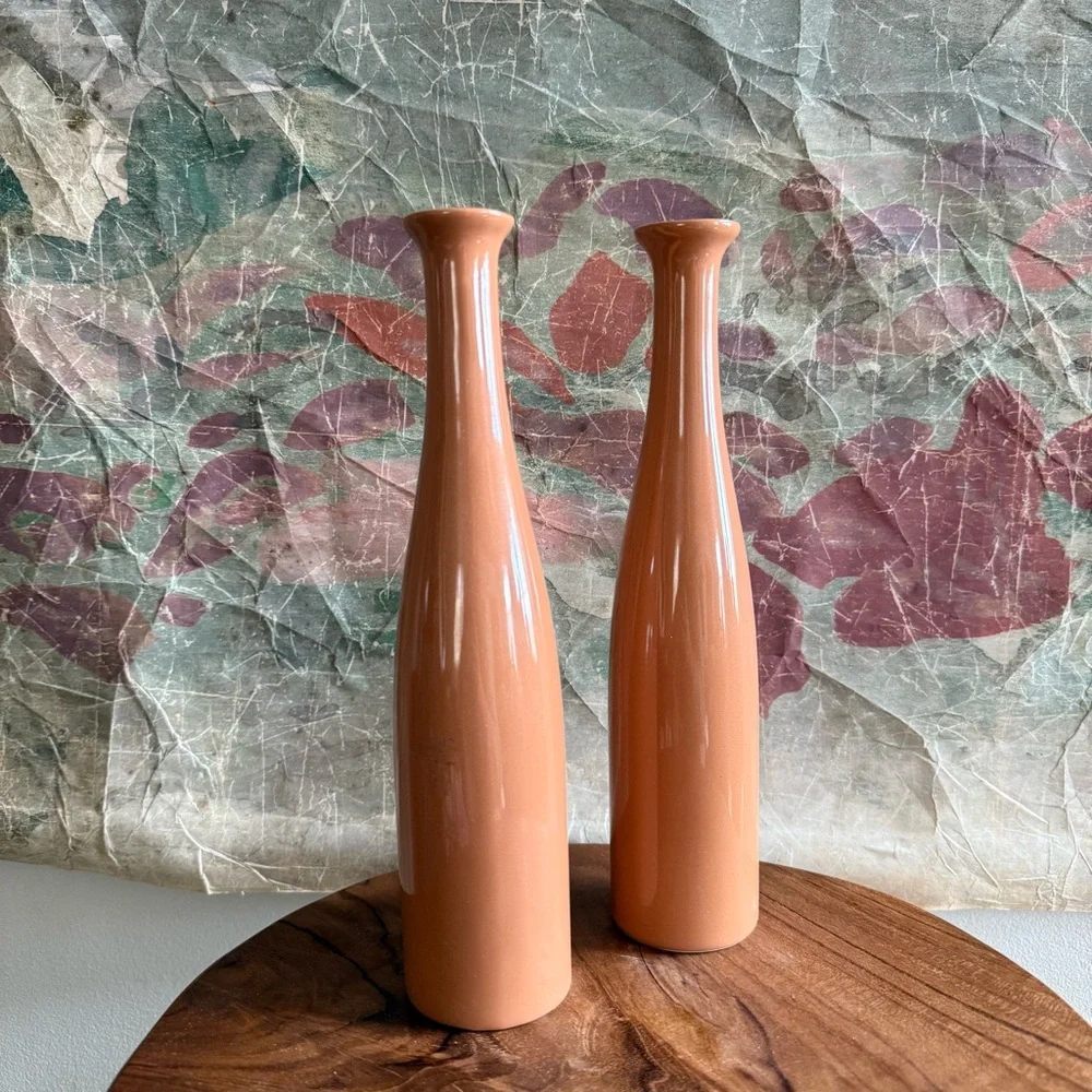 Rosenthal Netter Mid Century Terracotta Color High Glaze Ceramic Bottle Vase Set